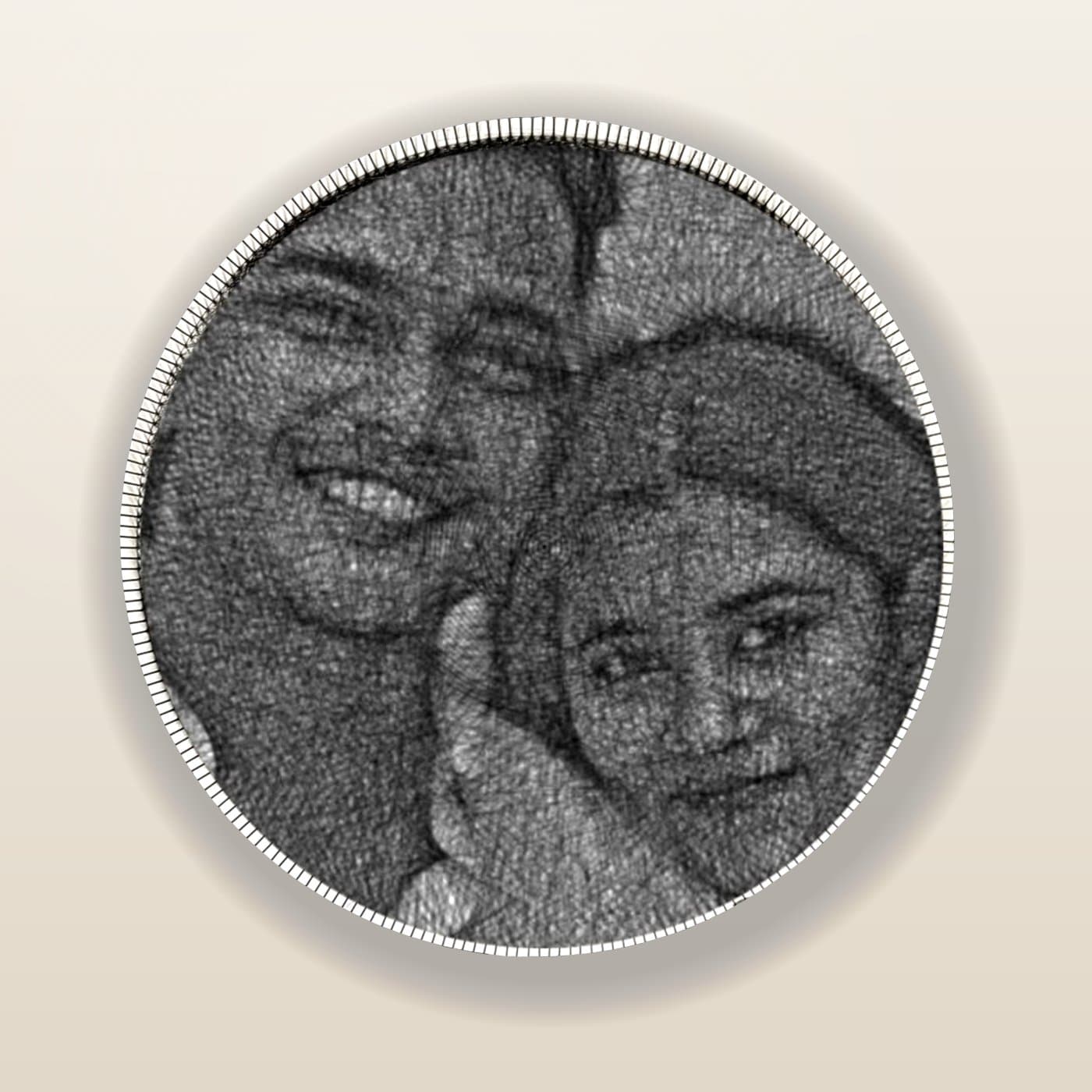 A hand-threaded string-art portrait of a couple, made as a wedding keepsake